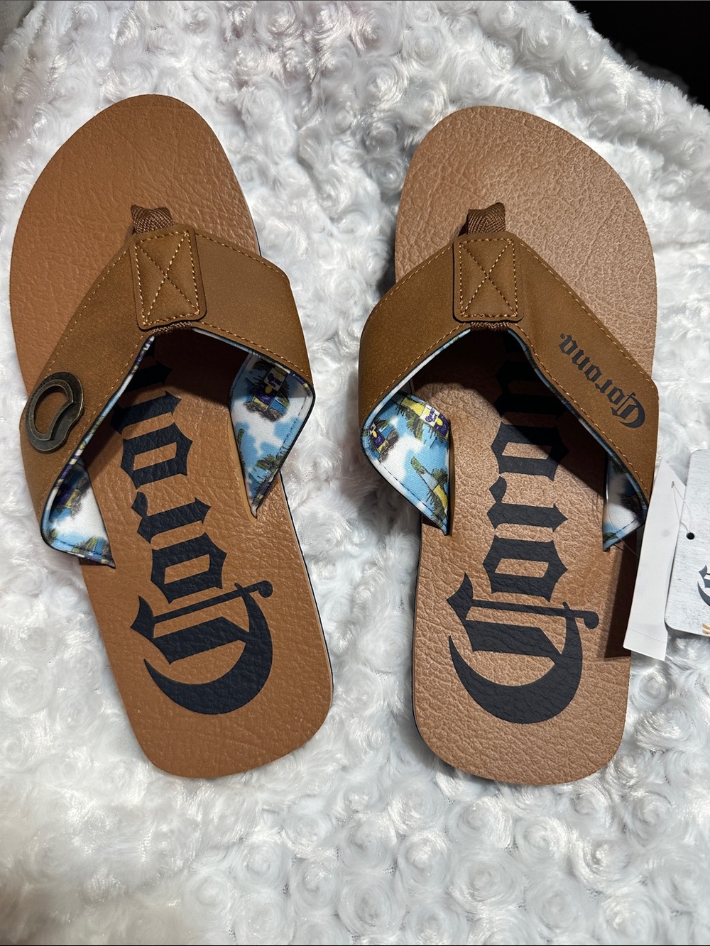 Corona Brown and Black Boys' Flip Flop Sandals with Tropical Print